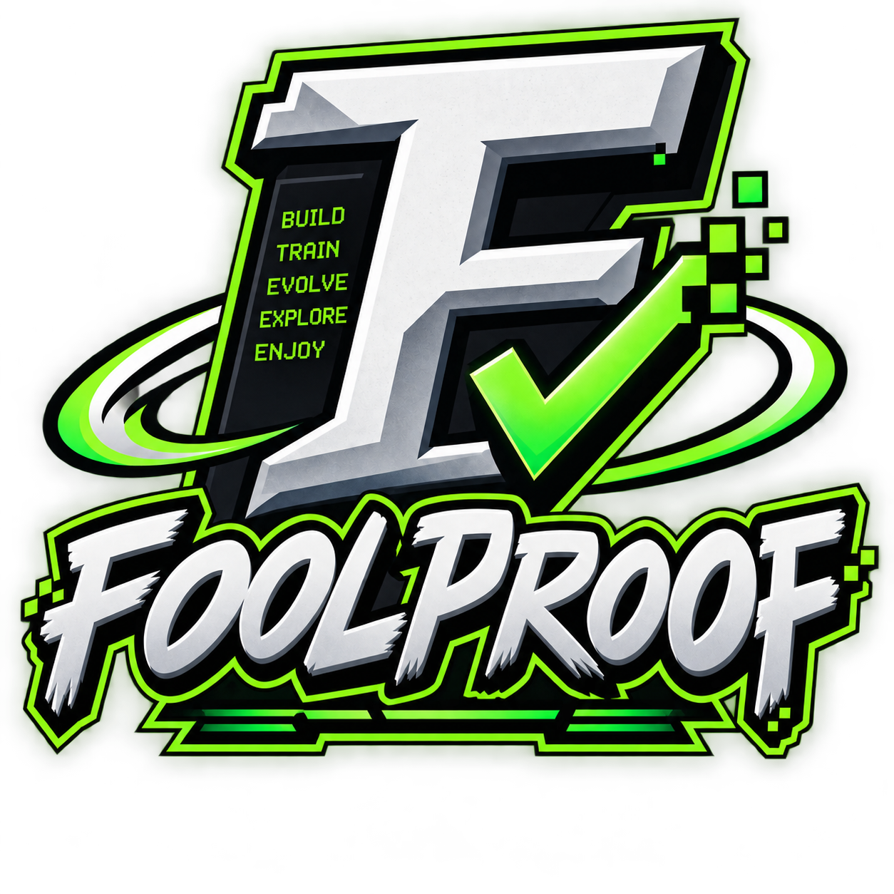 Foolproof logo — neon green esports-style F with checkmark